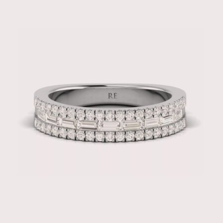 4.5 MM width Round Brilliant & Baguette Cut Diamond Half Eternity Ring 14K White Gold