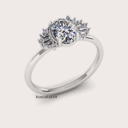 1.85ct Art Deco Style Oval Cut Certified Lab Diamond Cluster Wedding Ring, 14K White Gold Unique Engagement Ring, Anniversary Ring