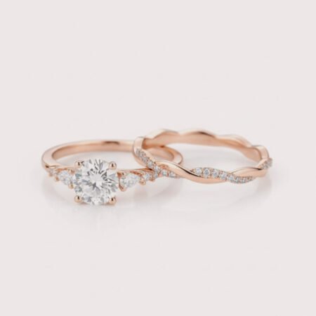 1.36CT Round Lab Diamond Twisted Bridal Wedding Ring Set