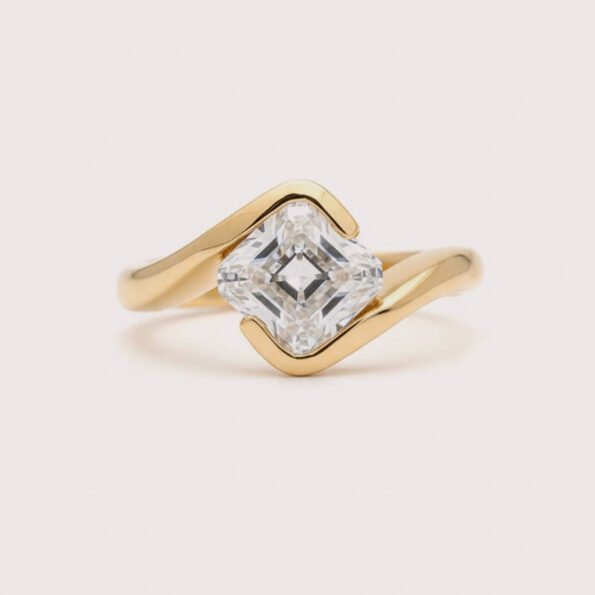 2CT Asscher Cut Lab Diamond Ring in 14K Gold