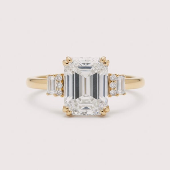 2CT Emerald Cut Lab Diamond Ring in 14K Gold