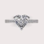 3.45ctw Certified Heart cut Three-Sided Pavé Solitaire Ring, 14K White Gold ring