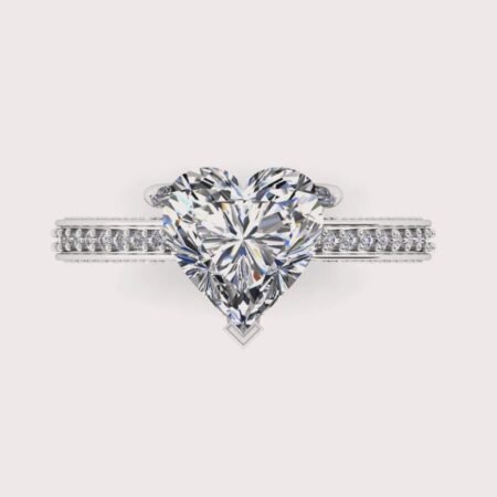 3.45ctw Certified Heart cut Three-Sided Pavé Solitaire Ring, 14K White Gold ring