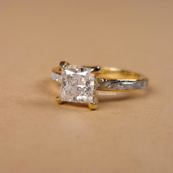 1CT Princess Cut Lab Diamond Hidden Halo Ring in 14K Gold