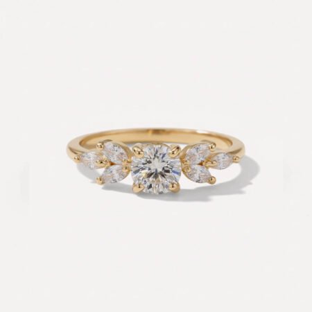 1.02 Carat Round Cut Lab Grown Diamond Nature Inspired Engagement Ring 14K Gold IGI Certified