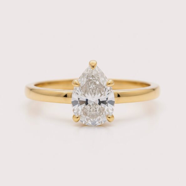 Pear Cut 1.00 Carat F VS1 IGI Certified Lab Diamond Engagement Ring in 14K Yellow Gold – Classic Solitaire Setting
