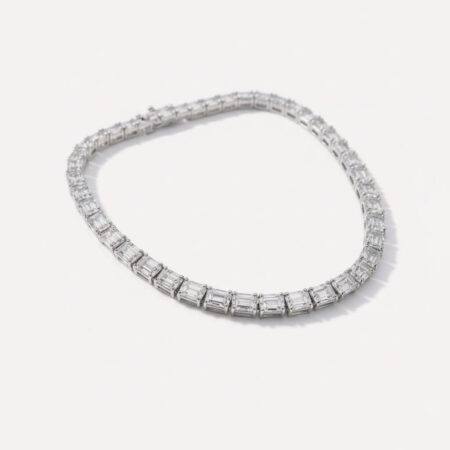 102 tcw D/VS1 East west set Emerald Cut Lab Grown Diamond Tennis Necklace 18K Gold IGI Certified 18 inches