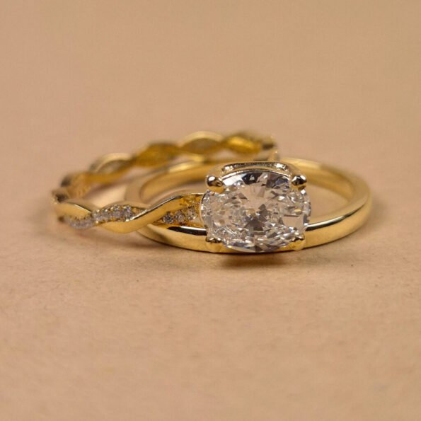 1.25ct East-West Oval Lab-Grown Diamond Solitaire Engagement Ring with Twisted Eternity Band in 18K Gold – Top View