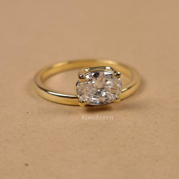 Comfort-Fit 18K Gold Band with Certified Oval Lab Diamond – Side Profile