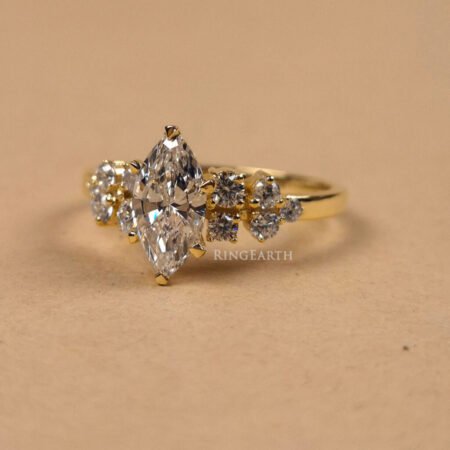 Comfort-Fit 18K Gold Band with Certified Marquise Diamond – Side Profile