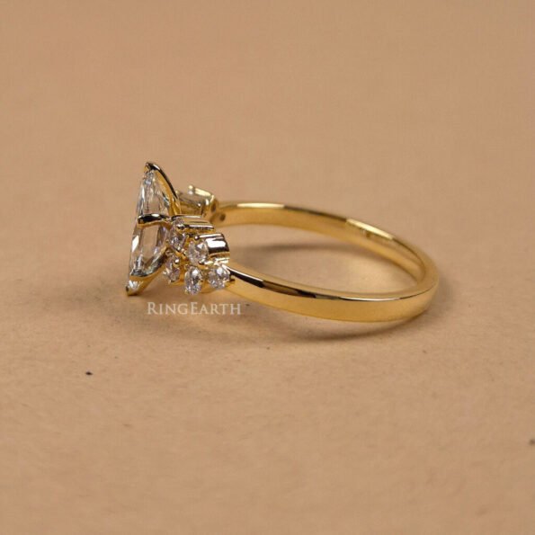Comfort-Fit 18K Gold Band with Certified Marquise Diamond – Side Profile