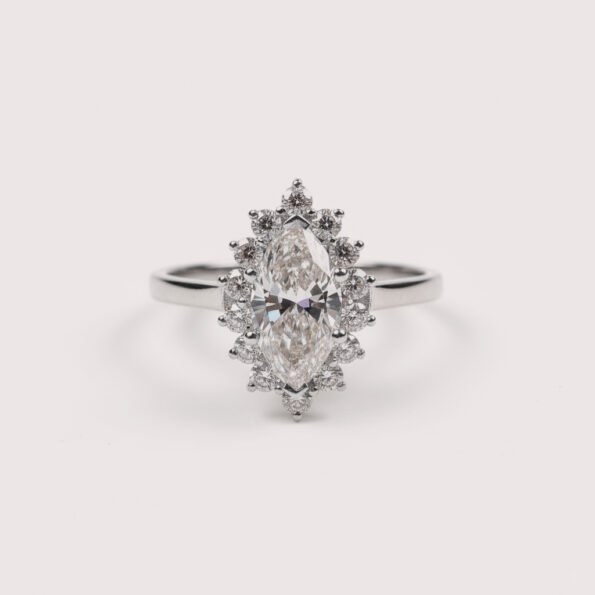 1.38ctw Marquise Lab Diamond Starburst Halo Ring in 14K White Gold