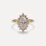Marquise Cut 1.38 Carat E VS1 IGI Certified Lab Grown Diamond Engagement Ring in 14K Yellow Gold – Starburst Halo Setting