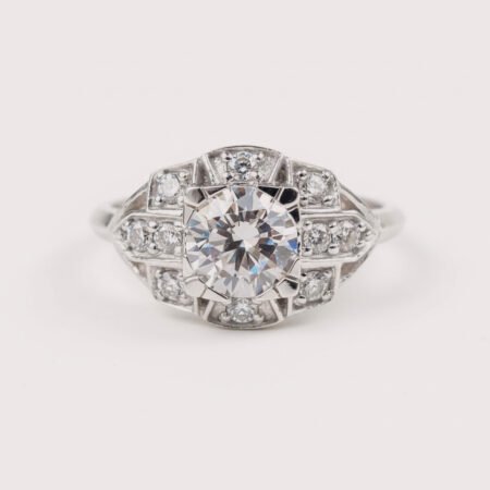 Mid-Century Vintage Art Deco Round Cut CVD Diamond Ring, Edwardian Anniversary Ring