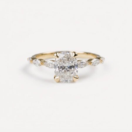 1.43 ctw Oval cut IGI Certified Lab Grown Diamond, Hidden Halo & Marquise Accent Engagement Ring 14K Gold