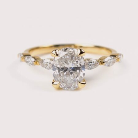 1.43ctw F Color VS1 Clarity SGL Certified Lab Grown Oval Cut Lab Diamond Solitaire Hidden Halo Engagement Ring, Side Marquise & Round Diamonds RE353