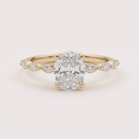 1.43ctw F Color VS1 Clarity IGI Certified Lab Grown Oval Cut Lab Diamond 14K White Gold Side Marquise Lab Diamonds