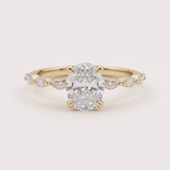 1.43ctw F Color VS1 Clarity IGI Certified Lab Grown Oval Cut Lab Diamond 14K White Gold Side Marquise Lab Diamonds