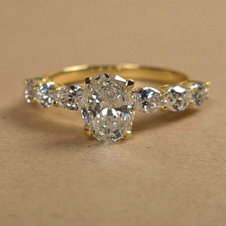 2.68 carat SGL CERTIFIED F/VS1 Oval Cut Lab Diamond Engagement Ring, Side Oval diamonds, 18k Gold