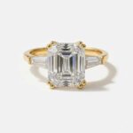 3CT Emerald Cut Three Stone Certified Lab Diamond Ring in 14K Gold