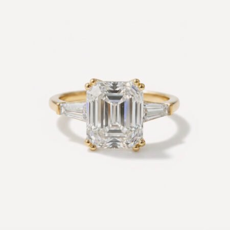 3CT Emerald Cut E/VS1 IGI Certified Three Stone Lab Grown Diamond Ring in 14K Gold