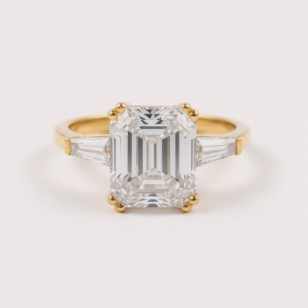 3CT Emerald Cut Three Stone Lab Diamond Ring in 14K Gold