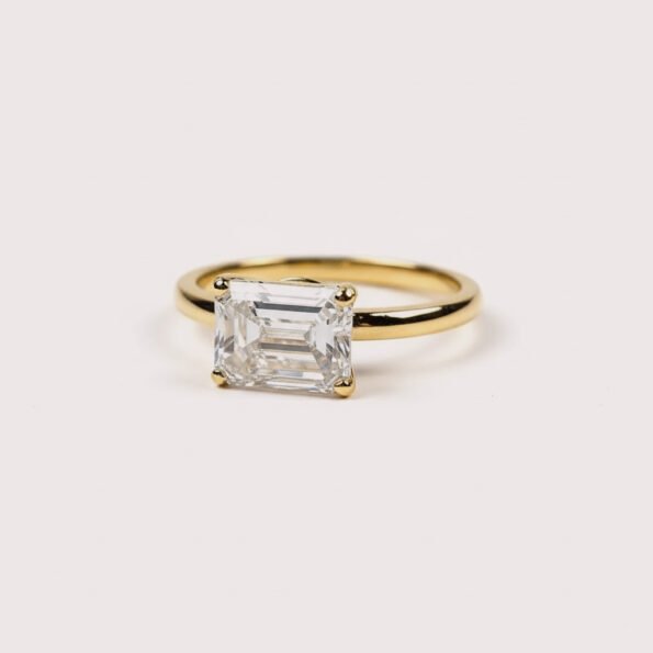 1.69ct East-West Emerald Cut F-VS1 IGI Certified Lab-Grown Diamond Solitaire Engagement Ring with Eternity Band in 18K Gold