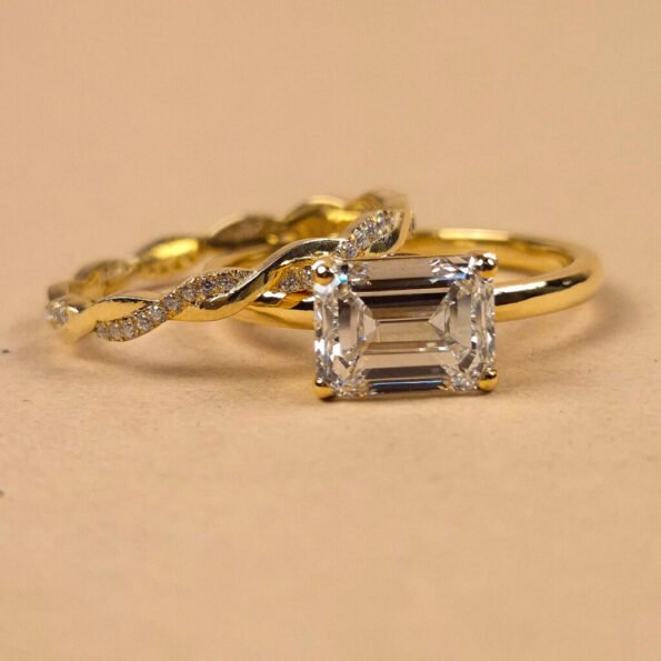 1.69ct East-West Emerald Cut Lab-Grown Diamond Solitaire Engagement Ring with Eternity Band in 18K Gold – Top View