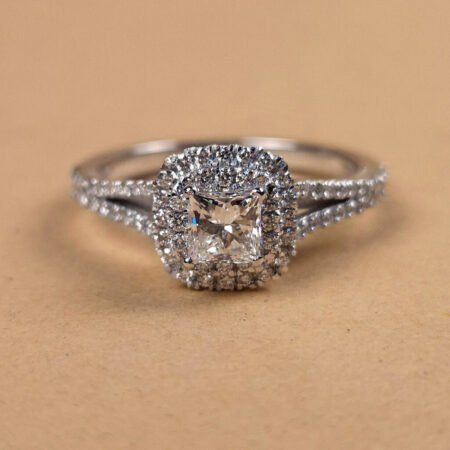 0.40CT Princess Cut Lab Diamond Split Shank Halo Ring
