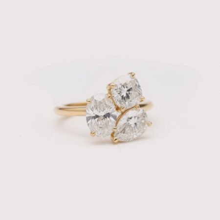 6.50 TCW Toi Et Moi Three Stone Engagement Ring in 18K White Gold