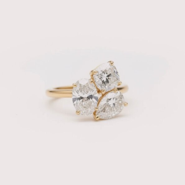 6.50 TCW Toi Et Moi Three Stone Engagement Ring in 18K White Gold