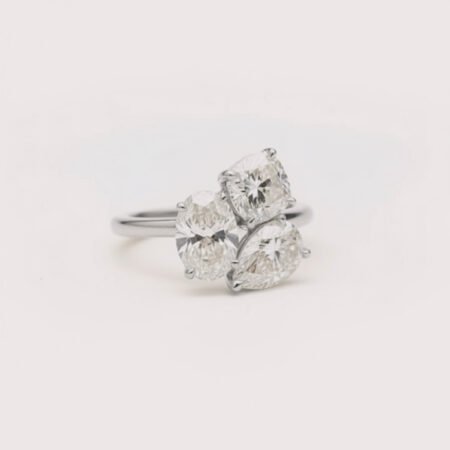 6.50 TCW Toi Et Moi Three Stone Engagement Ring in 18K White Gold