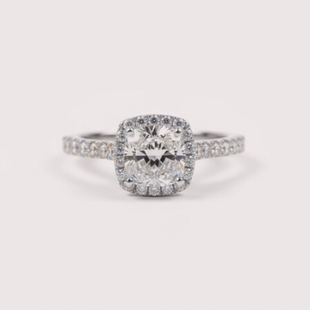 0.75ct Cushion Cut F/VS1 Certified CVD Diamond with Accent round diamonds Engagement Ring 14k Gold