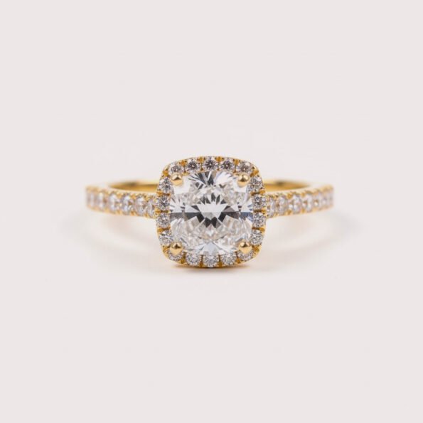 0.75ct Cushion Cut F-VS1 Certified Lab-Grown Diamond Engagement Ring with Accent Round Diamonds in 18K Gold