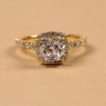 0.75ct Cushion Cut Lab-Grown Diamond Engagement Ring with Accent Round Diamonds in 18K Gold – Top View