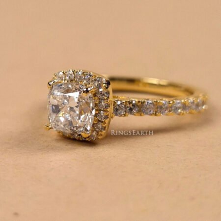 0.75ct Cushion Cut Lab-Grown Diamond Engagement Ring with Accent Round Diamonds in 18K Gold – Side View