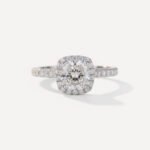 0.75ct Cushion Cut F-VS1 Certified Lab-Grown Diamond Engagement Ring with Accent Round Diamonds in 18K Gold