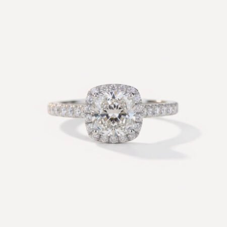 0.75ct Cushion Cut F-VS1 Certified Lab-Grown Diamond Engagement Ring with Accent Round Diamonds in 18K Gold