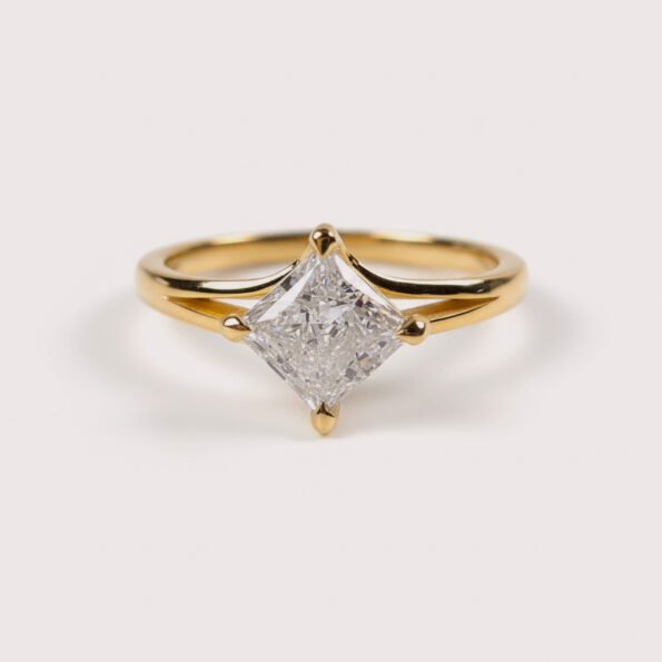 Princess Cut 1.42 Carat F VS1 IGI Certified Lab Diamond Engagement Ring in 14K Yellow Gold – East-West Split Shank Setting