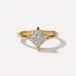 Princess Cut 1.42 Carat F VS1 IGI Certified Lab Diamond Engagement Ring in 14K Yellow Gold – East-West Split Shank Setting