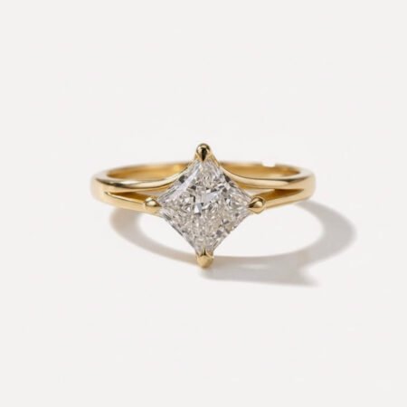 Princess Cut 1.42 Carat F VS1 IGI Certified Lab Diamond Engagement Ring in 14K Yellow Gold – East-West Split Shank Setting