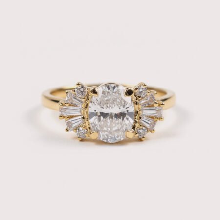 1.85ct Art Deco Oval Lab Diamond Engagement Ring in 18K Gold