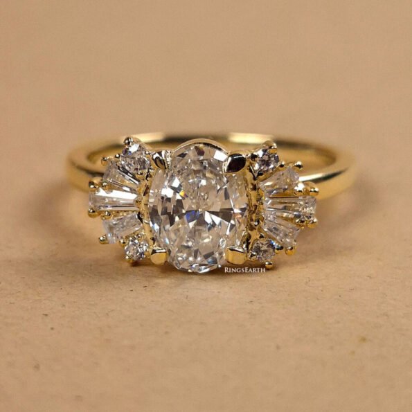 1.85ct Art Deco Oval Lab Diamond Engagement Ring in 18K Gold
