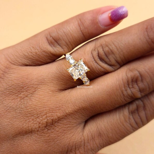 2CT Radiant Cut Certified Lab Diamond Engagement Ring in 14K Gold