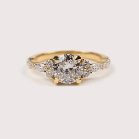 1.45 ctw Round Lab Grown Diamond with Marquise Side Diamonds Engagement Ring 14K Gold IGI Certified
