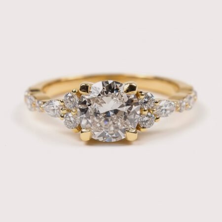 1.45ctw Certified Round Lab-Grown Diamond Engagement Ring with Marquise Side Stones & Hidden Halo in 14K Gold