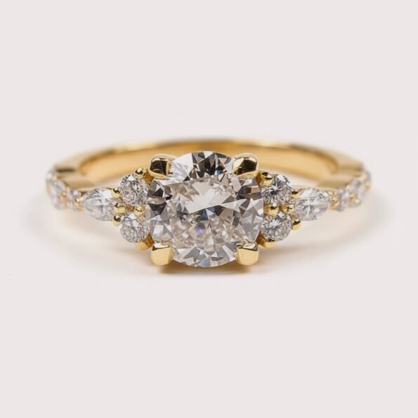 1.45ctw Certified Round Lab-Grown Diamond Engagement Ring with Marquise Side Stones & Hidden Halo in 14K Gold