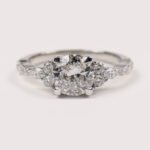 1.45ctw Round Cut Lab Diamond Engagement Ring, Side Marquise & Round Cut Hidden Halo diamonds 14K White Gold