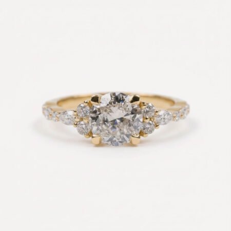 1.45 ctw Round Lab Grown Diamond with Marquise Side Diamonds Engagement Ring 14K Gold IGI Certified