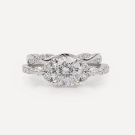 1.45ctw Certified Round Lab-Grown Diamond Engagement Ring – Twisted Eternity Band in 18K White Gold